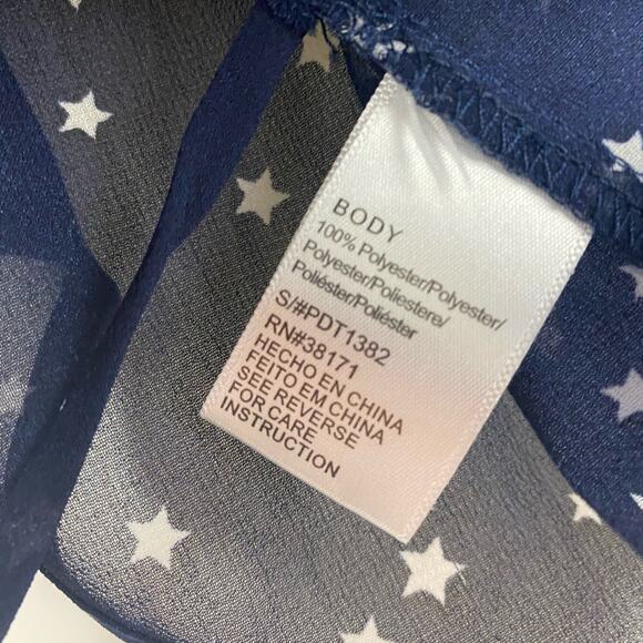 Lucca Star Sheer Cropped Blouse Button Front Navy Blue Back Tie Womens Size XS - Picture 7 of 11